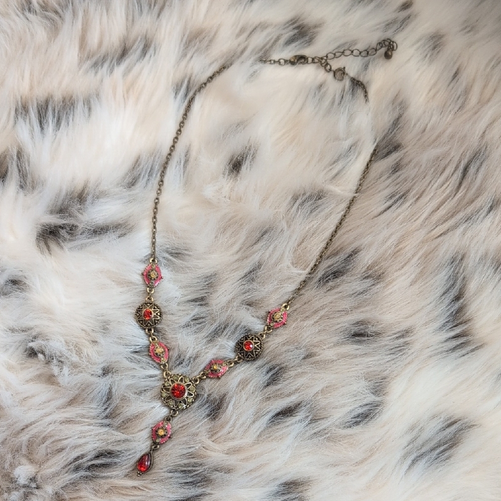 Elegant Gold and Red Y-Necklace